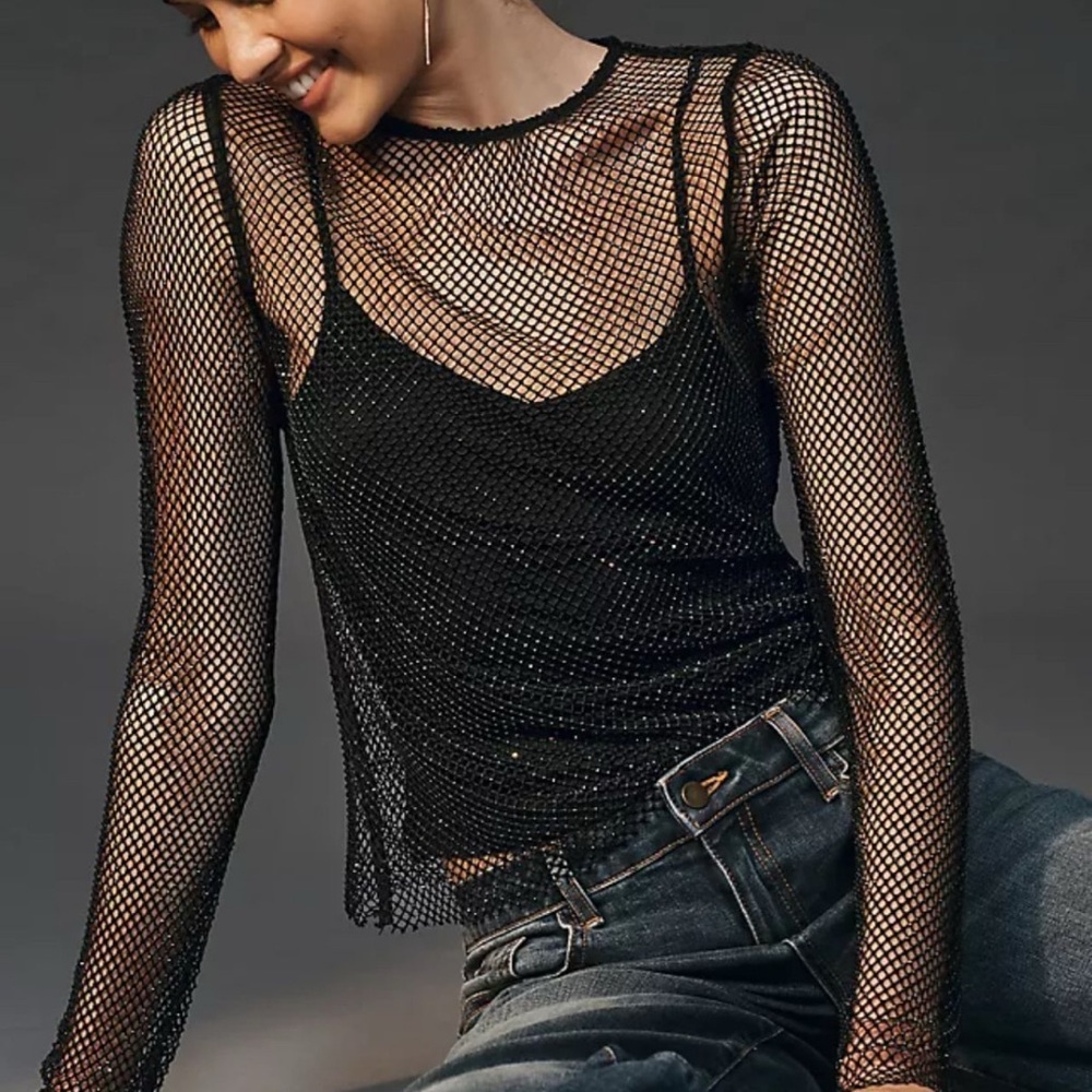 Anthropologie Black Mesh top, NWT, medium